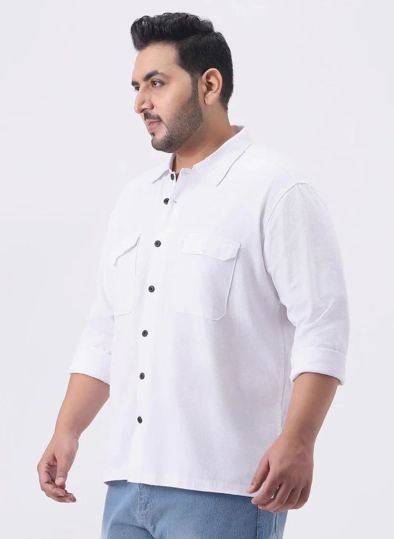 أوربانو فاشن Urbano Plus Men's White Cotton Full Sleeve Relaxed Fit Shacket with Utility Pockets